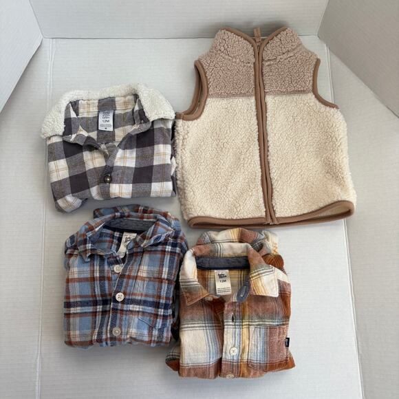 Bundle of 4 size 12 m long sleeve flannel, flannel shacket, & vest jacket - Picture 1 of 5